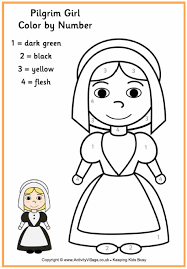Pilgrim Girl Colour By Number Thanksgiving Coloring Pages Free Thanksgiving Coloring Pages Pilgrim Crafts