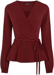 Warehouse Burgundy Crepe Long Sleeve Wrap Top Long Sleeve Wrap Top Casual Tops For Women Fashion