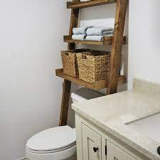 I think that the clean, sharp corners make this affordable ladder shelf look like an upscale, modern, contemporary and artistic addition. Leaning Bathroom Ladder Shelf Ryobi Nation Projects