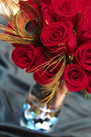 Red Roses Peacock Feathers Engagement Dinner Peacock Design Red Roses