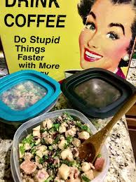 Chicken salad stacks and loaded potato corn chowder with bacon