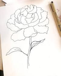 Keeping It Simple With This Peony Tattoo Design Thickening Lines Up Today And Then Sending Her On Her Way Im Hopi Micron Pen Art Peony Drawing Flower Drawing