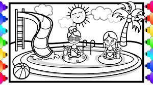 Peppa pig swimming coloring pages peppa pig coloring book. How To Draw A Swimming Pool For Kids Pool Party Swimming Pool Coloring Pages Youtube
