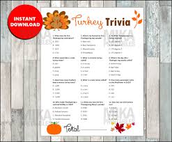 These questions are meant for adults but your teens and tweens can also participate. Turkey Trivia Printable Game Thanksgiving Games Thanksgiving Etsy