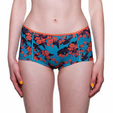 Boxer noir et bleu minuit en coton mercerisé et dentelle fine pour femme. Shorty Coton Bio Imprime Fleurs Emma