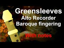 Greensleeves Alto Recorder Baroque Fingering
