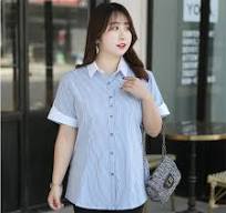 OEM Extra Large Size Short Sleeve Vertical Striped Shirt Women's  Professional Dress Chiffon Shirt Formal