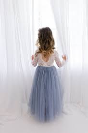 White Lace Flower Girl Dress Gray Tulle Long Sleeve Wedding Etsy Flower Girl Dresses Blue Flower Girl Dress Lace Long Sleeve Wedding Dress Boho