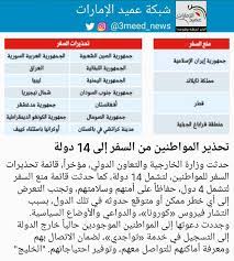 الدول المحظورة من السفر للامارات. Ø´Ø¨ÙƒØ© Ø¹Ù…ÙŠØ¯ Ø§Ù„Ø¥Ù…Ø§Ø±Ø§Øª On Twitter Ø­Ø¯Ø«Øª ÙˆØ²Ø§Ø±Ø© Ø§Ù„Ø®Ø§Ø±Ø¬ÙŠØ© ÙˆØ§Ù„ØªØ¹Ø§ÙˆÙ† Ø§Ù„Ø¯ÙˆÙ„ÙŠ Ù…Ø¤Ø®Ø±Ø§ Ù‚Ø§Ø¦Ù…Ø© ØªØ­Ø°ÙŠØ±Ø§Øª Ø§Ù„Ø³ÙØ± Ù„Ù„Ù…ÙˆØ§Ø·Ù†ÙŠÙ† Ù„ØªØ´Ù…Ù„ 14 Ø¯ÙˆÙ„Ø© ÙƒÙ…Ø§ Ø­Ø¯Ø«Øª Ù‚Ø§Ø¦Ù…Ø© Ù…Ù†Ø¹ Ø§Ù„Ø³ÙØ± Ù„ØªØ´Ù…Ù„ 4 Ø¯ÙˆÙ„ Ø­ÙØ§Ø¸Ø§ Ø¹Ù„Ù‰ Ø£Ù…Ù†Ù‡Ù… ÙˆØ³Ù„Ø§Ù…ØªÙ‡Ù… ÙˆØªØ¬Ù†Ø¨ Ø§Ù„ØªØ¹Ø±Ø¶