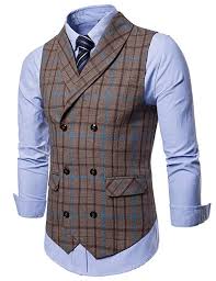 Shop for affordable mens suits online at target. Saovere Men S Plaid Suit Vest Double Breasted Business Formal Big Tall Vintage Waistcoat At Amazon Men S Clothin Mens Outfits Mens Fashion Suits Mens Suit Vest