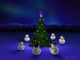Snowmen Admiring A Yule Tree Christmas Desktop Christmas Tree Wallpaper Christmas Desktop Wallpaper