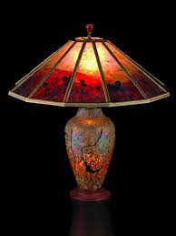 Lindsay Art Glass Table Lamp And Mica Lamp Shade Red Vines Vitray Isiklar Abajur