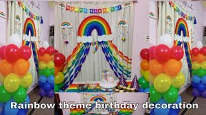All about party decor, party supplies, favor, cake, and etc. Rainbow Theme Birthday Decoration Ideas At Home Surprise Party Decoration At Home Youtube