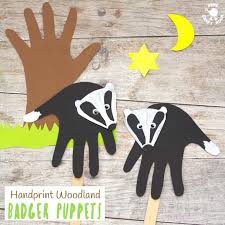 Woodland Handprint Badger Puppets Kids Craft Room