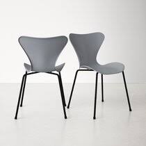 Elliot creek set of 4 stackable new slate metal frame stationary dining chair (s) with gray olefin cushioned seat. Modern Stackable Dining Chairs Allmodern