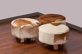 Sayer Leather Ottoman Cowhide Ottoman Animal Hide Decor Ottoman Furniture