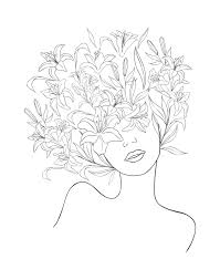 Draw a circle on top of a trapezoid to make the silhouette of a head. Head Of Flowers Line Art Flower Woman Printable Flower Head One Line Art Abstract Minimalist Modern Minimal Art Line Art Flowers Line Art Abstract Face Art