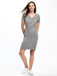 Fitted V Neck Tee Dress For Women Grey T Shirt Dress Clothing For Tall Women Womens Dresses