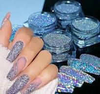 Holographic Nail Glitter - Reflective Laser Silver Nail Powder for Women &  Girls - Shiny Pigment in Blue, Purple, Gold - Diamond Sequin Design - Nail  ...