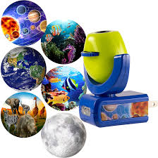 Projectables 13347 Six Image Led Plug In Night Light Green And Blue Light Sensing Auto On Off Projects Solar System Earth Moon Safari Aquarium And Coral Reef On Ceiling Wall Or Floor