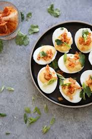 Kimchi Deviled Eggs Feed Me Phoebe Recipe In 2020 Deviled Eggs Recipe Healthy Appetizers Appetizers