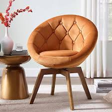 Amazon Com Volans Mid Century Modern Velvet Tufted Round Back Upholstered Swivel Accent Chair Orange With Wood Legs Va Swivel Accent Chair Accent Chairs Chair