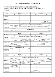 Facultatea de inginerie manageriala a fost infiintata in 1990. Orar Semestrul I 2015 2016