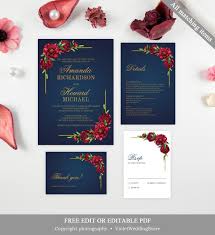 Red Peony Wedding Invitation Template Printable Navy And Gold Etsy Navy Wedding Invitations Wedding Invitation Red Gold Red Wedding Invitations