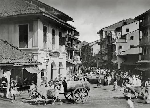 Late 19th Century. British India, Bombay (Mumbai). The Government Telegraph Office on Bhuleshwar Street. Restored image.