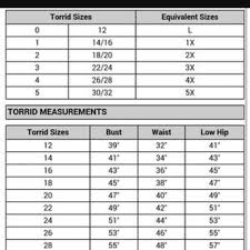 torrid size chart nwt