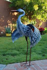 Outdoor Indoor Accent Metal Metallic Blue Herons Patina Cranes 41 Figurine Statues Bird Bird Fountain Bird Garden Art