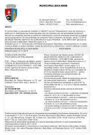 1, in cladirea casa tineretului, intrarea din spate. Consultare Asupra Propunerilor Preliminare Pud Pentru StaÈie De BazÄ Pentru Servicii De ComunicaÈii Electronice Site Mm 01292 Generat De Terenul Situat In Baia Mare Aleea Amurgului Nr 5 IniÈiator Rcs Rds Sa
