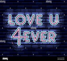 love u 4ever lettering in neon font of pink and blue color on dark blue  background Stock Vector Image & Art - Alamy