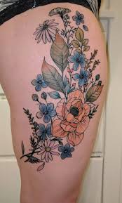 Been Wanting A Wildflower Tattoo For Ages Wildflower Tattoo Floral Thigh Tattoos Flower Thigh Tattoos