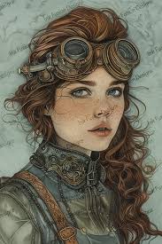 Steampunk Woman Art Print: Charlotte the Adventurer, Brass Goggles
