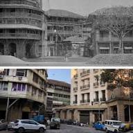 Kala Ghoda JUST when the fort walls were being taken down. As can be seen, the wall debris is piled up in a line. Road is called Rampart Row since one of