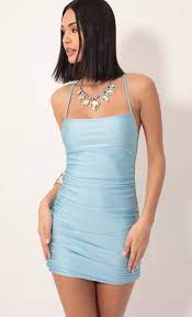 Party Dresses Rhythm Satin Cross Back Dress In Blue