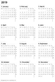 Printable Calendar 2019 With Month Numbers And Week Numbers Vertical Paper Orientation Weeks Are In Row Calendar Calendar Printables Free Printable Calendar
