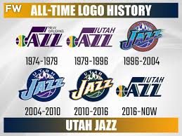 Jazz in sky blue against purple mountains in a blue circle. Every Nba Team S All Time Logo History Fadeaway World