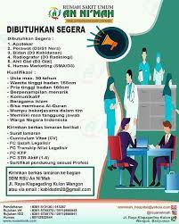 Kami saat ini membutuhkan kandidat untuk menempati posisi klik link resmi pada keterangan dibawah diperusahaan kami. Lowongan Kerja Di Rumah Sakit An Ni Mah Banyumas Apoteker Perawat Bidan Radiografer Ahli Gizi Humas Marketing Bursa Lowongan Kerja