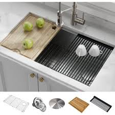 Kraus Kore Workstation 32 Inch Undermount 16 Gauge Single Bowl Kitchen Sink With Accessories Stainless Steel Kwu110 32 In 2020 Stainless Steel Kitchen Sink Undermount Undermount Kitchen Sinks Single Bowl Kitchen Sink