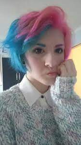 Pin By Shanon Fletcher On Cotton Candy Hair Split Dyed Hair Short Hair Styles