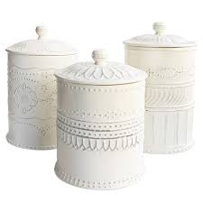 Click clack kitchen essentials small airtight canister set of three. 3 Piece Sofia Canister Set White Kitchen Canisters Ceramic Canister Set Canister Sets