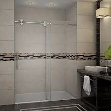 Aston Langham 56 To 60 X 75 Completely Frameless Frosted Glass Sliding Shower Door Brushed Stainless Steel Amazon Com