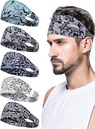 AWUMBUK Men's Sports Headband 5 Pieces Sweatband Forehead Stretchy Hair  Band Sweat Absorption Breathable Headband Men Suitable for Exercise,  Fitness, ...