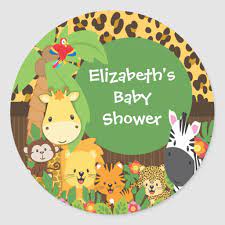 Jungle Safari Baby Animals Baby Shower Stickers Zazzle Com Safari Baby Animals Jungle Safari Baby Baby Shower Stickers