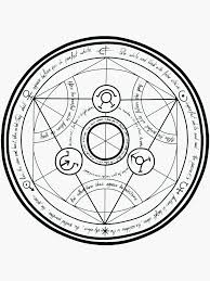 Alchemy (錬金術 renkinjutsu) is, as it is understood in the fullmetal alchemist series, the ancient metaphysical science/mystical art of manipulating and altering matter by using natural energy. Fullmetal Alchemist Transmutation Circle Sticker By Zippointheworld Transmutation Circle Magic Symbols Alchemy Tattoo