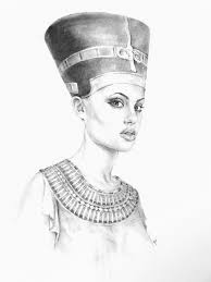 Inspired by Angelina Jolie art: Nefertiti (drawing: pencil, coal, chalk,  paper). Part of the Collection of Drawings and Paintings “Tomb Raiding :  Women in History”, by Michael Klimusha and Vladimir Vyatsler, 2001 -