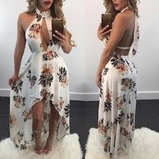 Polyester Long Evening Dress Backless Short Front Long Back Off Shoulder Floor Length Printed Fl High Low Maxi Dress Maxi Dress Evening Boho Summer Outfits