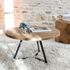 Souvent située au centre du salon, la. Table Basse Ronde Teck Recycle Metal Noir Macabane Alida 75cm